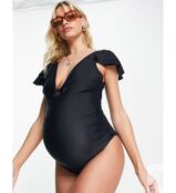 Черный купальник с узлом спереди и рукавами-крылышками ASOS DESIGN Maternit 122273467 | BLACK фото 4