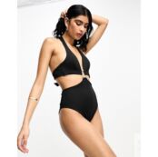 Черный купальник с вырезами в рубчик Hunkemoller nero 8720676462590 | Black фото 3