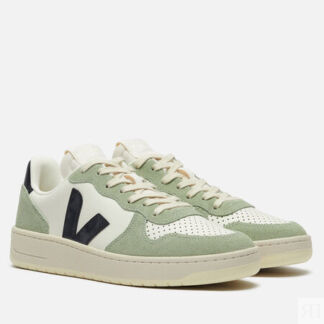 Мужские кроссовки VEJA V-10 Leather, цвет зелёный, размер 45 EU