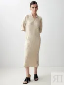 Платье-поло из вискозного трикотажа бежевое Pompa 4680662848446 фото 1