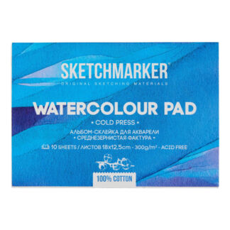 Альбом-склейка для акварели Sketchmarker 12,5х18 см 10 л 300 г, хлопок, сре