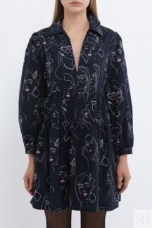 Платье хлопковое c v- вырезом расклешенное Desigual
