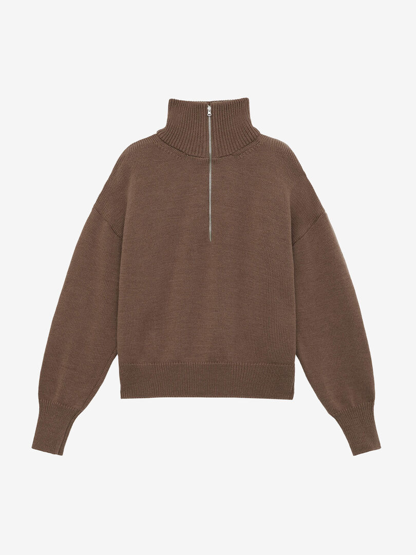 Свитер женский с воротником на молнии, цвет – кофейный