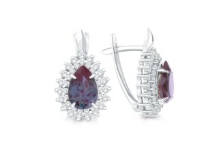 Серьги с 2 александритами и 76 фианитами из белого золота