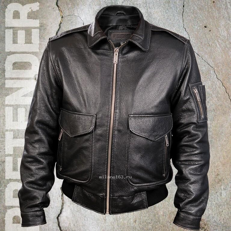 Натуральная кожаная куртка мужская (весна-осень) Черная Top Gun Pretender фото 1