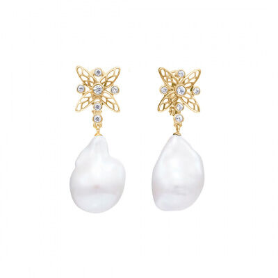 Серьги золотые женские с жемчугом Libelle 585 пробы
