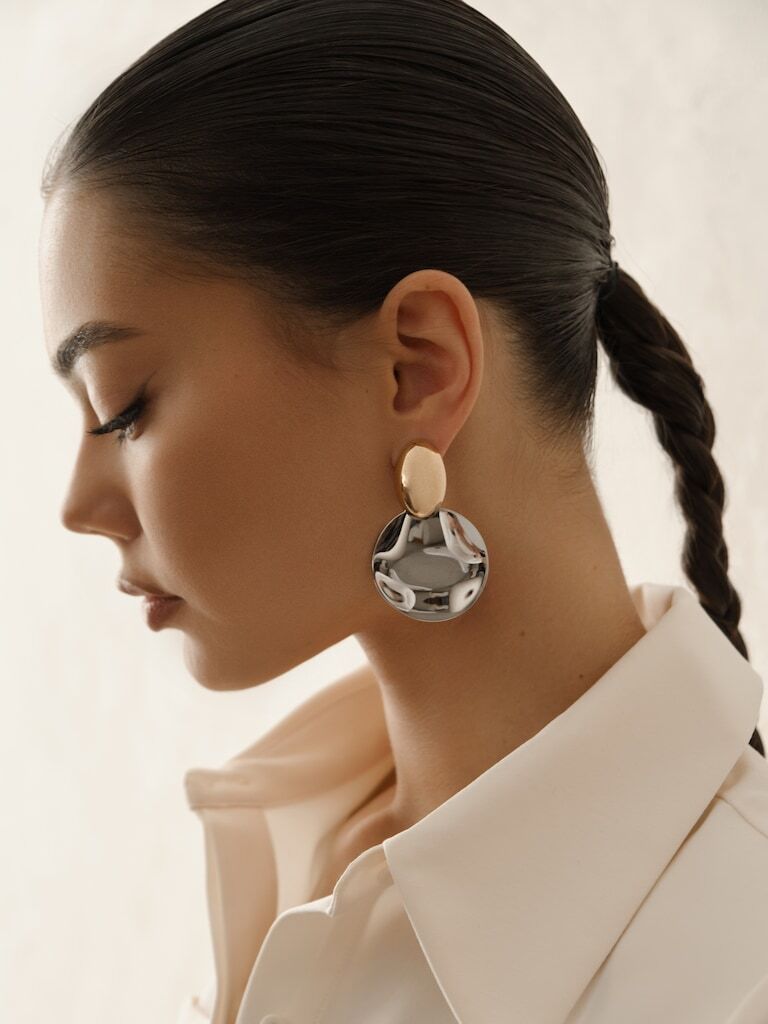 Массивные серьги из двух металлов Lichi