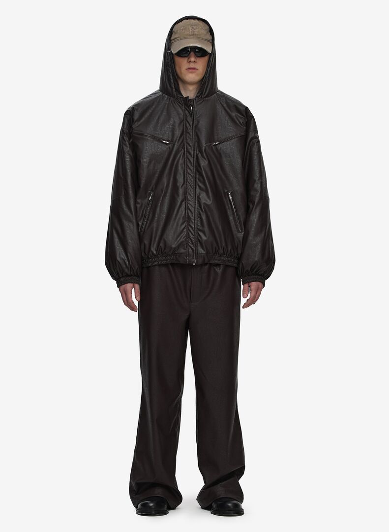 Куртка кожаная утепленная Crumpled Faux-Leather Brown FABLE